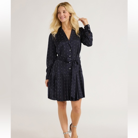 Free Assembly Pleated Mini Shirtdress with Long Sleeves - Picture 3 of 7